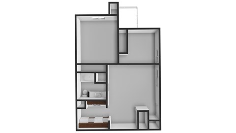 Floor plan for 2 beds, 1 bath, 715 sqft